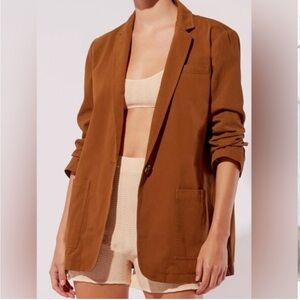 Camel Brown Cotton Beach Blazer